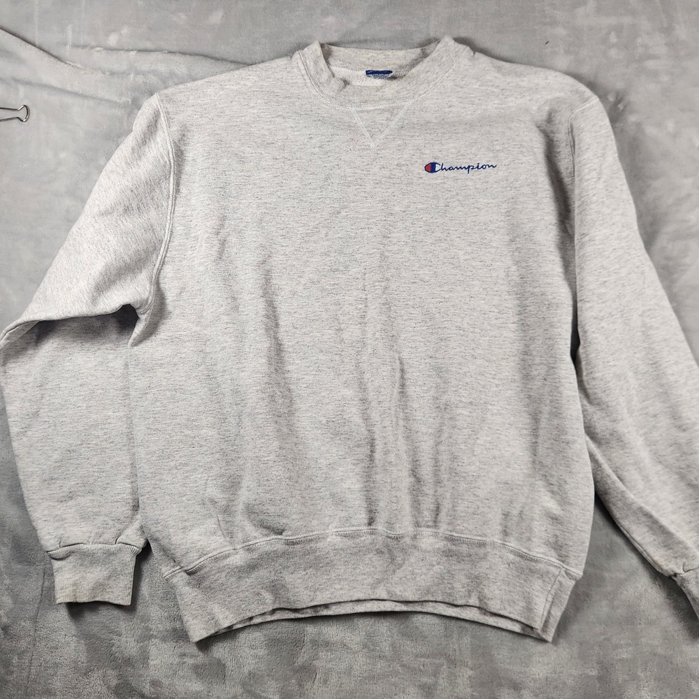 Vintage 90s Champion Crewneck Sweatshirt Large Grey Made in USA Script Logo